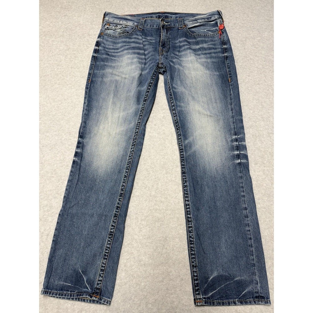 True Religion Slim Jeans Mens 38x33 Blue Slim Straight Denim Medium Wash